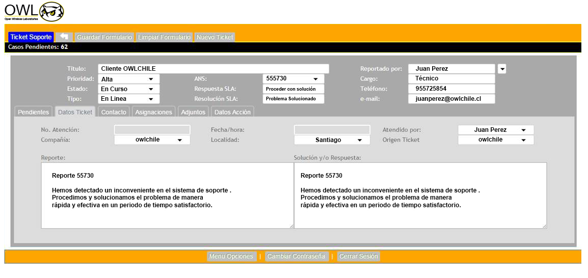 Screenshot software venta de pasajes OWL Chile